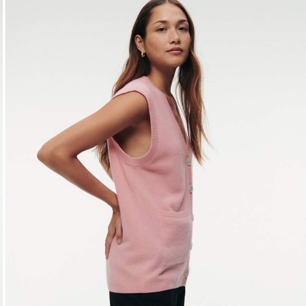 Naadam 100% Cashmere Pink Button Front Sweater Vest Small - Picture 4 of 13